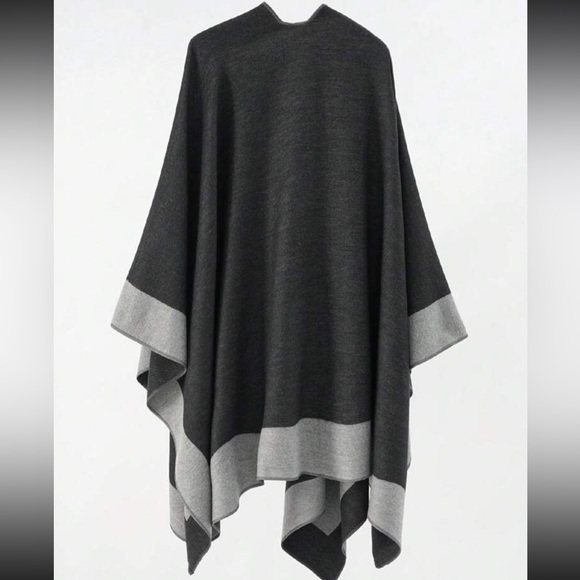 Luxe Comfy Warm Wrap Shawl Stripe Brown Black Two Tone Knitted Cape - Picture 3 of 4